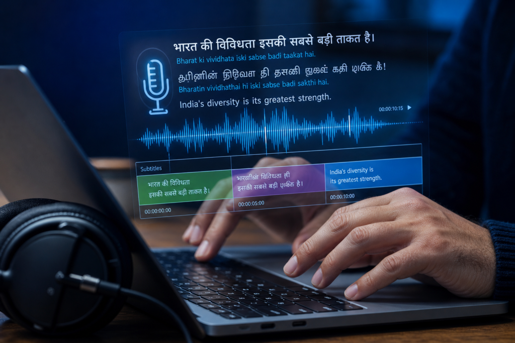 Indian freelancer doing audio transcription and subtitle translation work on Rev and GoTranscript from home