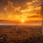 Suzlon Energy wind farm aerial view at golden hour in Rajasthan, India — 2026 renewable energy boom